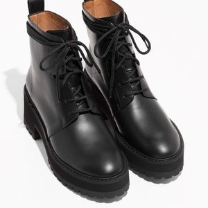 & Other Stories Platform Lace-Up Leather Combat Boots in Black